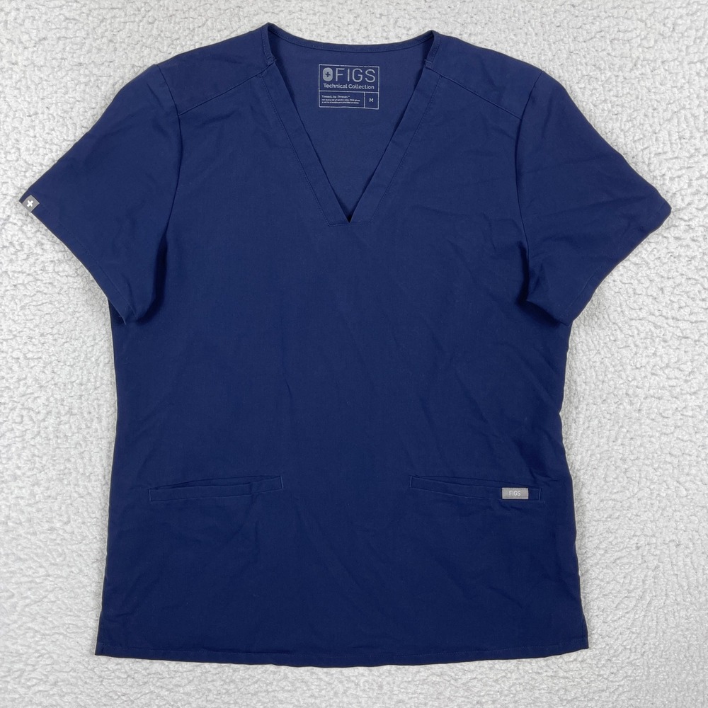 Figs Scrub Top Womens M Navy Casma Three Pocket V-Neck Medical Nursing Workwear